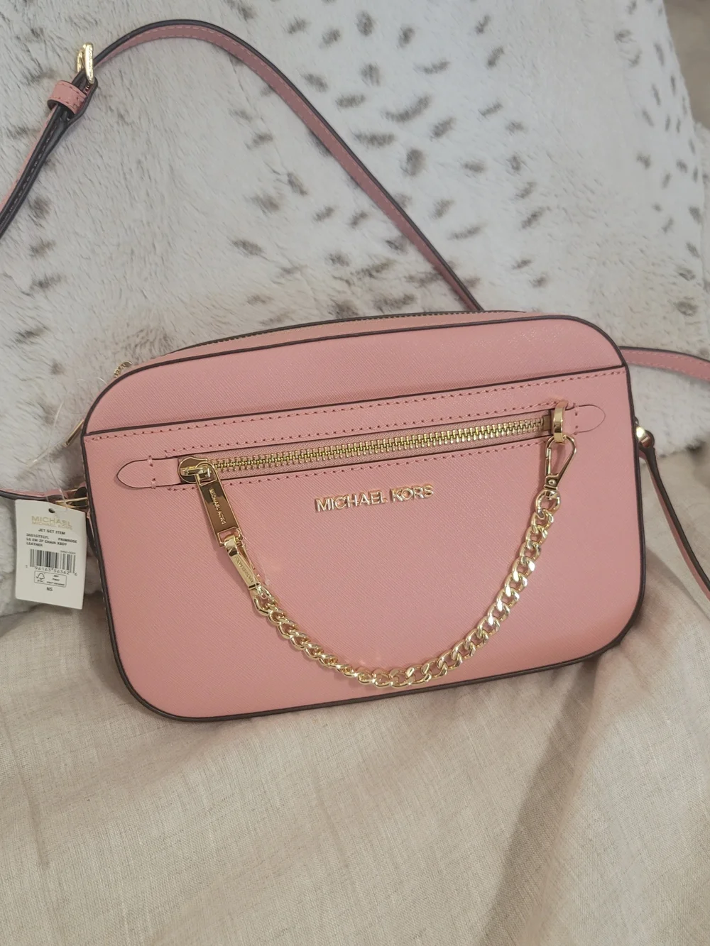 Michael Kors Blush Pink Saffiano Leather Crossbody with Gold Chain